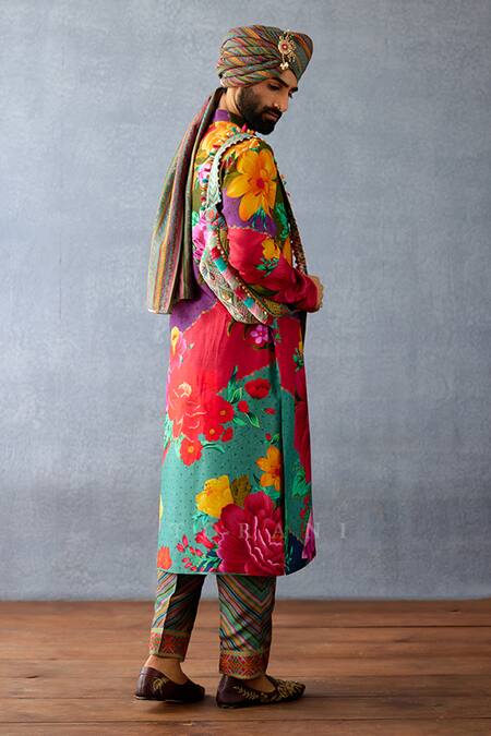 Torani Multi Color Jersey, Silk Embroidery Dil Rang Zaki Print Kurta Set at Aza Fashions Torani_Multi Color Jersey, Silk Embroidery Dil Rang Zaki Print Kurta Set _at_Aza_Fashions