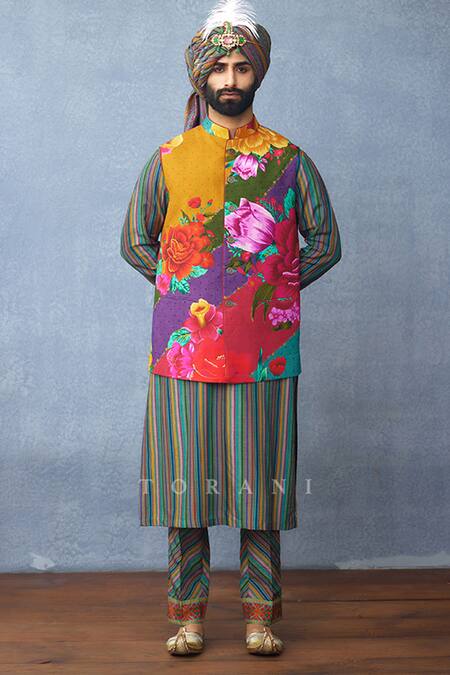 Buy Torani Multi Color Silk Embroidery Floral Printed Bundi And Kurta Set Online at Aza Fashions Buy_Torani_Multi Color Silk Embroidery Floral Printed Bundi And Kurta Set _Online_at_Aza_Fashions