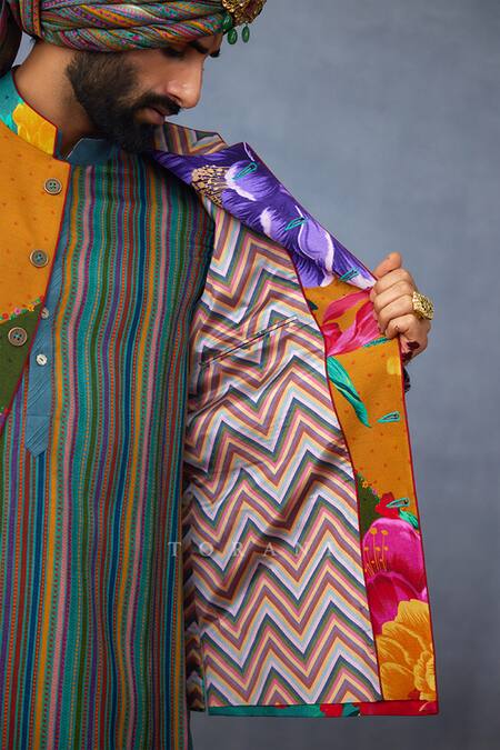 Torani Multi Color Silk Embroidery Floral Printed Bundi And Kurta Set at Aza Fashions Torani_Multi Color Silk Embroidery Floral Printed Bundi And Kurta Set _at_Aza_Fashions