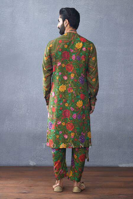 Shop Torani Green Jersey, Silk Embroidery Dil Saaz Fadi Print Kurta Set at Aza Fashions Shop_Torani_Green Jersey, Silk Embroidery Dil Saaz Fadi Print Kurta Set _at_Aza_Fashions