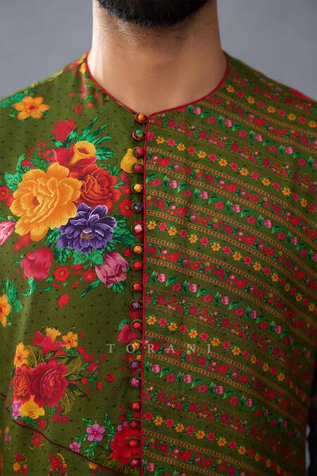 Torani Green Jersey, Silk Embroidery Dil Saaz Fadi Print Kurta Set Online at Aza Fashions Torani_Green Jersey, Silk Embroidery Dil Saaz Fadi Print Kurta Set _Online_at_Aza_Fashions