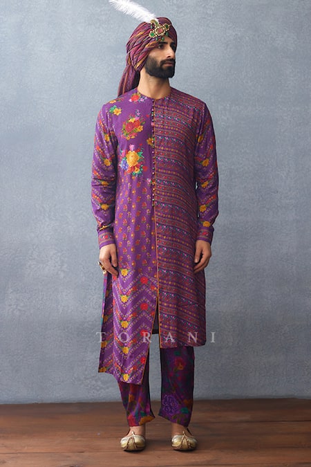 Torani Purple Jeni Silk Printed Heart Dil Kusha Fayaz Kurta Set 