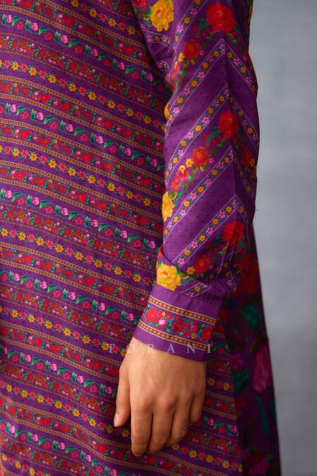 Torani Purple Jersey, Silk Embroidery Dil Kusha Fayaz Print Kurta Set at Aza Fashions Torani_Purple Jersey, Silk Embroidery Dil Kusha Fayaz Print Kurta Set _at_Aza_Fashions