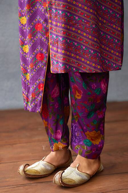 Buy Torani Purple Jersey, Silk Embroidery Dil Kusha Fayaz Print Kurta Set Buy_Torani_Purple Jersey, Silk Embroidery Dil Kusha Fayaz Print Kurta Set