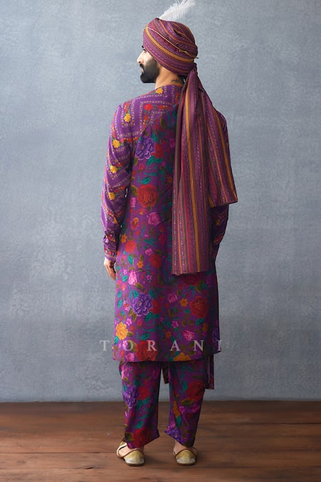 Shop Torani Purple Jersey, Silk Embroidery Dil Kusha Fayaz Print Kurta Set at Aza Fashions Shop_Torani_Purple Jersey, Silk Embroidery Dil Kusha Fayaz Print Kurta Set _at_Aza_Fashions