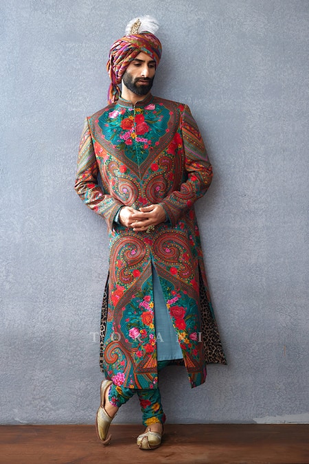 Torani Dil Nawaz Riyaz Print Sherwani Set 