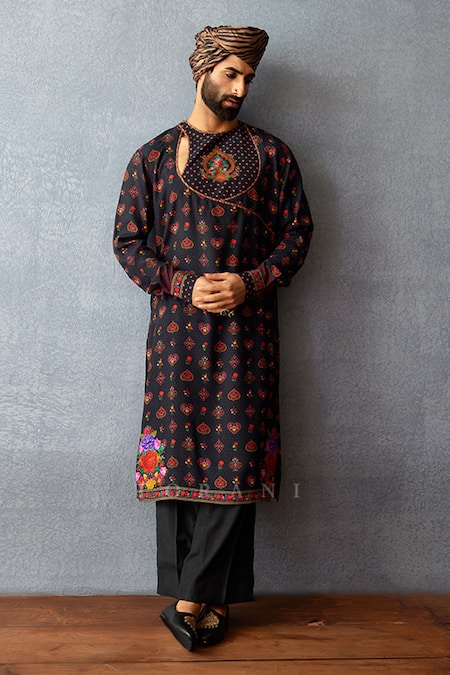 Buy Torani Black Silk Embroidery Dil Shaad Marwan Print Kurta Set Online at Aza Fashions Buy_Torani_Black Silk Embroidery Dil Shaad Marwan Print Kurta Set _Online_at_Aza_Fashions
