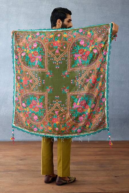 Torani_Green Tassels Dil Saaz Urfi Scarf_Online_at_Aza_Fashions