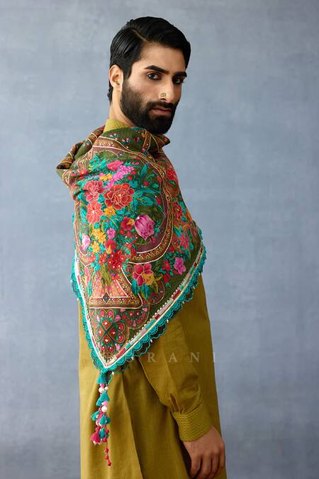 Shop_Torani_Green Tassels Dil Saaz Urfi Scarf_Online_at_Aza_Fashions