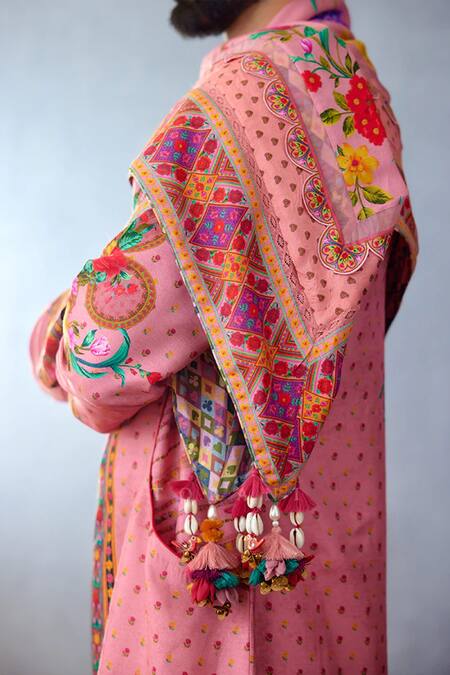 Torani_Pink Tassels Dil Ruba Kyra Scarf_Online_at_Aza_Fashions