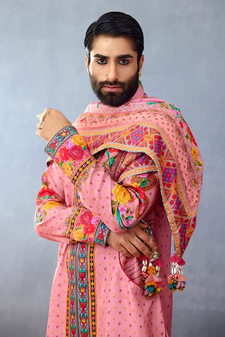 Buy_Torani_Pink Tassels Dil Ruba Kyra Scarf_Online_at_Aza_Fashions