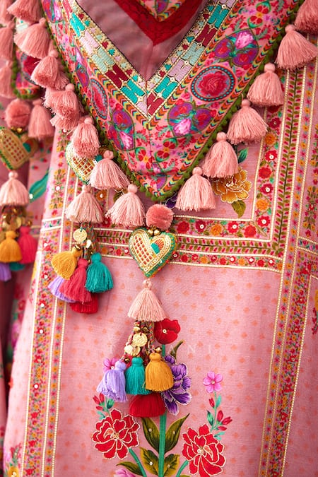 Buy_Torani_Pink Embroidery, Tassels Dil Ruba Arwa Scarf _Online_at_Aza_Fashions