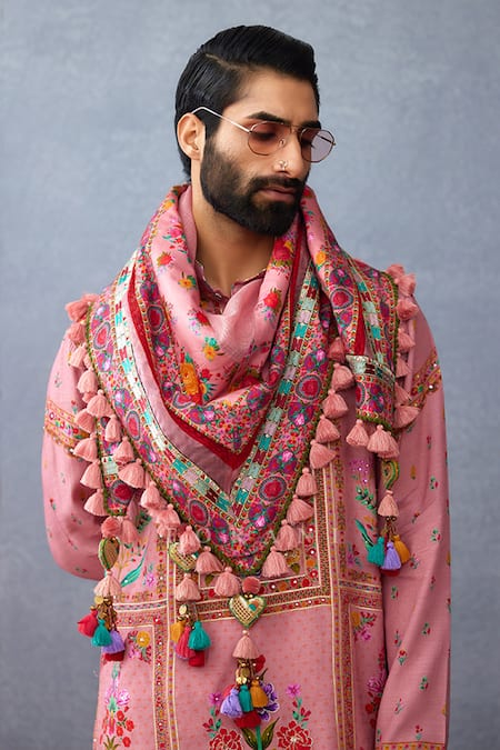 Shop_Torani_Pink Embroidery, Tassels Dil Ruba Arwa Scarf _Online_at_Aza_Fashions