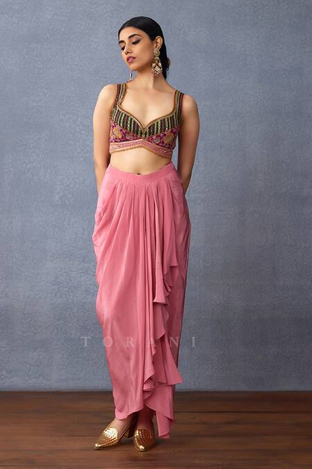 Shop Torani Pink Silk, Cotton Embroidery Dil Ruba Saima Printed Jacket And Dhoti Pant Set Online at Aza Fashions Shop_Torani_Pink Silk, Cotton Embroidery Dil Ruba Saima Printed Jacket And Dhoti Pant Set _Online_at_Aza_Fashions