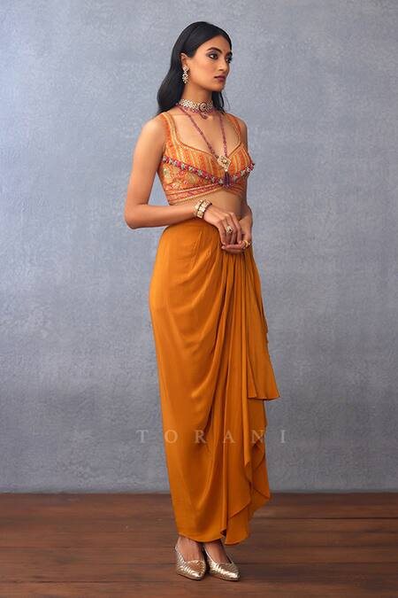 Torani_Yellow Silk, Cotton Tassels, Dil Seher Airi Printed Jacket And Dhoti Pant Set _at_Aza_Fashions