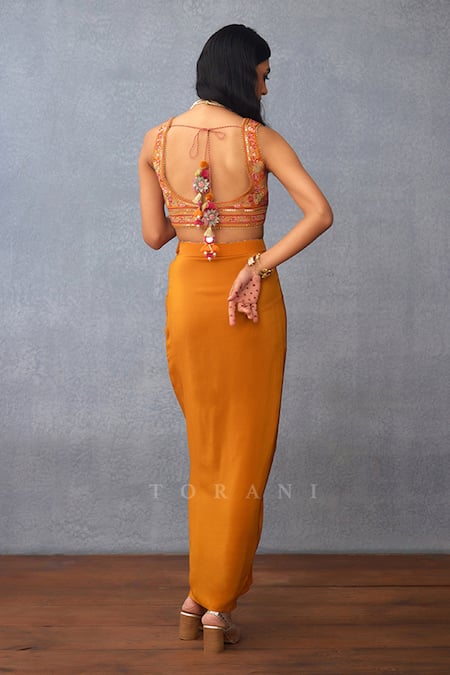 Shop_Torani_Yellow Silk, Cotton Tassels, Dil Seher Airi Printed Jacket And Dhoti Pant Set _at_Aza_Fashions