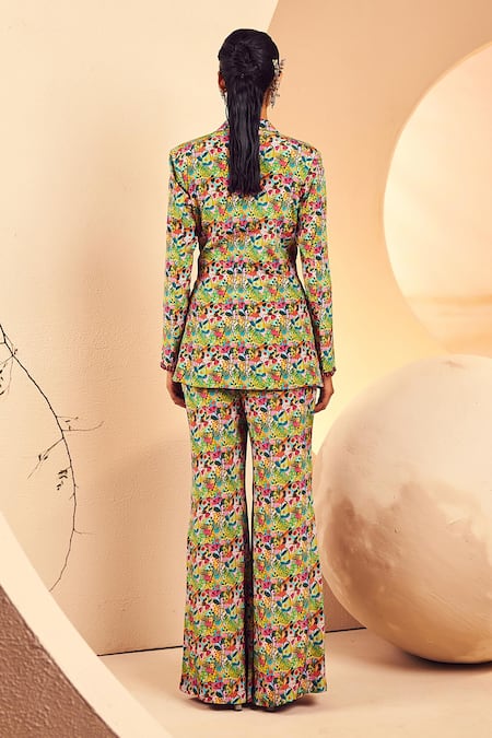 Shop_Aneesh Agarwaal_Pink Crepe Stones Hand Print Tie-up Blazer Sharara Set _at_Aza_Fashions