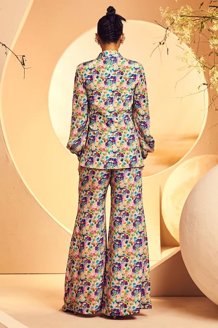 Shop Aneesh Agarwaal Pink Crepe Embroidery Floral Print Blazer Pant Set at Aza Fashions Shop_Aneesh Agarwaal_Pink Crepe Embroidery Floral Print Blazer Pant Set _at_Aza_Fashions