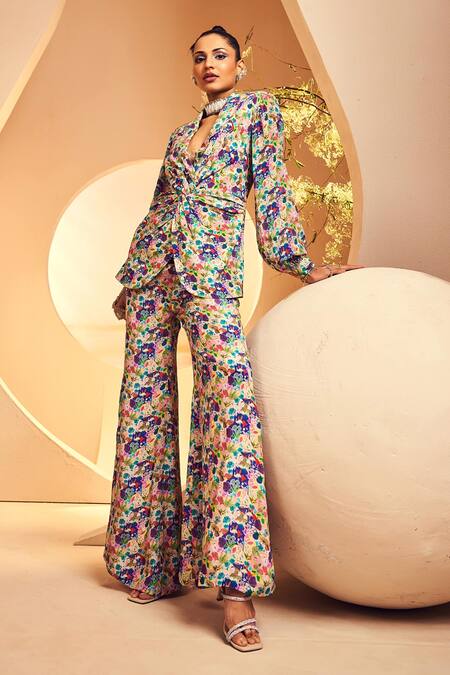 Shop Aneesh Agarwaal Pink Crepe Embroidery Floral Print Blazer Pant Set Online at Aza Fashions Shop_Aneesh Agarwaal_Pink Crepe Embroidery Floral Print Blazer Pant Set _Online_at_Aza_Fashions