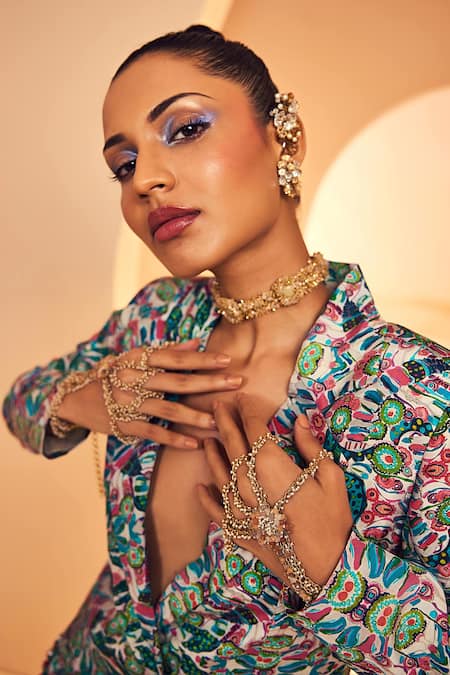 Shop Aneesh Agarwaal Grey Crepe Embroidery Floral Print Blazer And Draped Dhoti Skirt Set Online at Aza Fashions Shop_Aneesh Agarwaal_Grey Crepe Embroidery Floral Print Blazer And Draped Dhoti Skirt Set _Online_at_Aza_Fashions