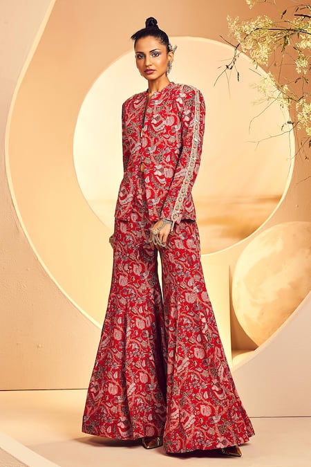 Aneesh Agarwaal Floral Print Jacket & Sharara Set 