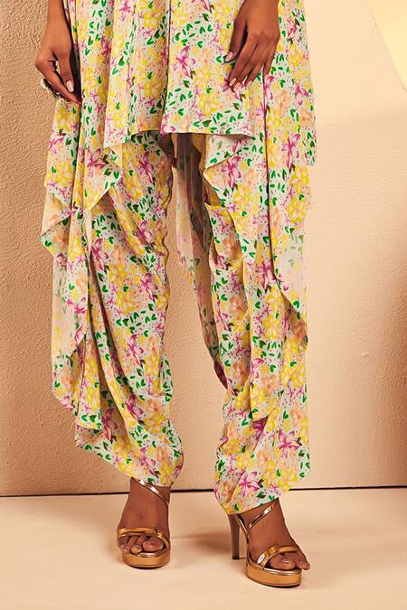 Buy_Aneesh Agarwaal_Blue Crepe Embroidery Round Neck Poncho Tunic And Dhoti Salwar Set _Online_at_Aza_Fashions