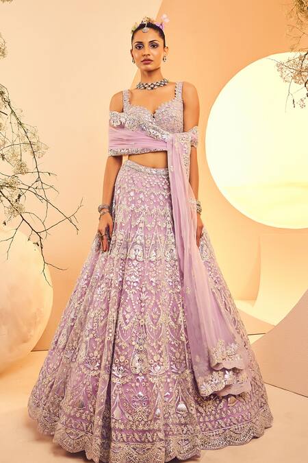 Aneesh Agarwaal Purple Tulle Embroidery, Foil Printing, Cut Victorian Fleur Bridal Lehenga Set Online at Aza Fashions Aneesh Agarwaal_Purple Tulle Embroidery, Foil Printing, Cut Victorian Fleur Bridal Lehenga Set _Online_at_Aza_Fashions