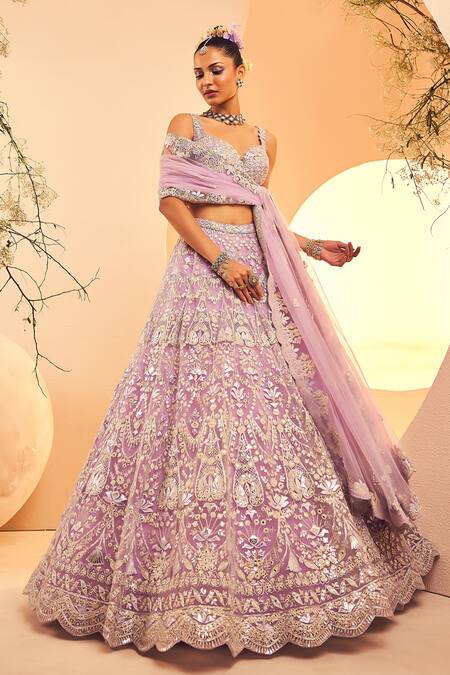 Shop Aneesh Agarwaal Purple Tulle Embroidery, Foil Printing, Cut Victorian Fleur Bridal Lehenga Set Online at Aza Fashions Shop_Aneesh Agarwaal_Purple Tulle Embroidery, Foil Printing, Cut Victorian Fleur Bridal Lehenga Set _Online_at_Aza_Fashions