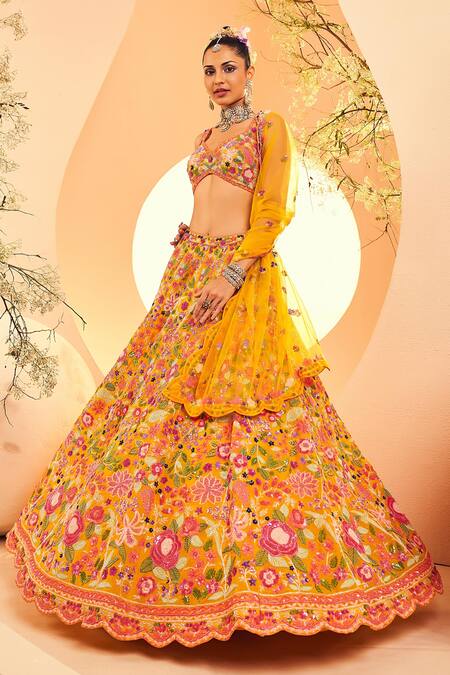 Buy Aneesh Agarwaal Yellow Organza, Net Sequins, Phool And Cutdana Embroidered Bridal Lehenga Set Online at Aza Fashions Buy_Aneesh Agarwaal_Yellow Organza, Net Sequins, Phool And Cutdana Embroidered Bridal Lehenga Set _Online_at_Aza_Fashions