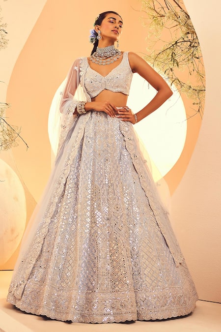 Aneesh Agarwaal Persian Mirror & Foil Embroidered Bridal Lehenga Set 