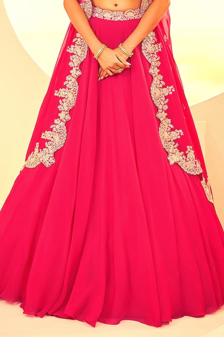 Aneesh Agarwaal Pink Organza Embroidery Asymmetric Florence Dabka Cape Lehenga Set Online at Aza Fashions Aneesh Agarwaal_Pink Organza Embroidery Asymmetric Florence Dabka Cape Lehenga Set _Online_at_Aza_Fashions
