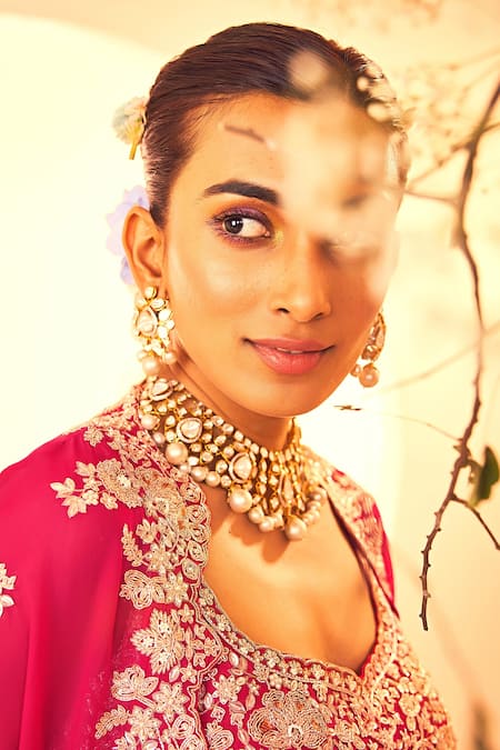 Shop Aneesh Agarwaal Pink Organza Embroidery Asymmetric Florence Dabka Cape Lehenga Set Online at Aza Fashions Shop_Aneesh Agarwaal_Pink Organza Embroidery Asymmetric Florence Dabka Cape Lehenga Set _Online_at_Aza_Fashions