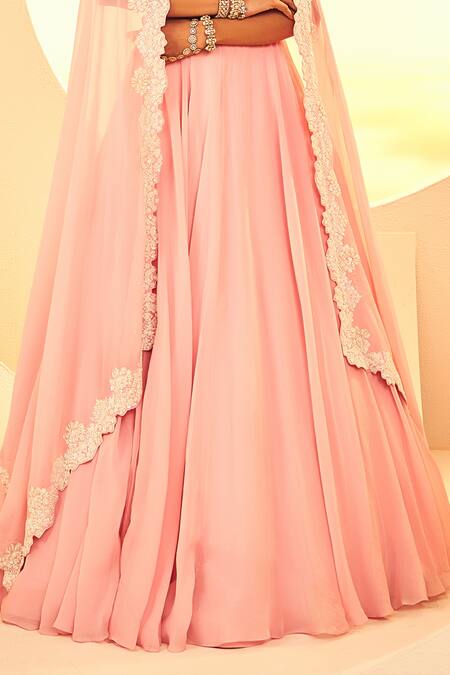 Aneesh Agarwaal Pink Organza Embroidery Keyhole Neck Daisy Fleur Dabka Cape Lehenga Set Online at Aza Fashions Aneesh Agarwaal_Pink Organza Embroidery Keyhole Neck Daisy Fleur Dabka Cape Lehenga Set _Online_at_Aza_Fashions