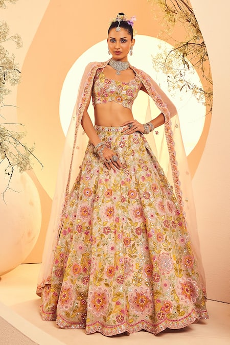 Aneesh Agarwaal Gardenia Mirror & Abla Embroidered Bridal Lehenga Set 