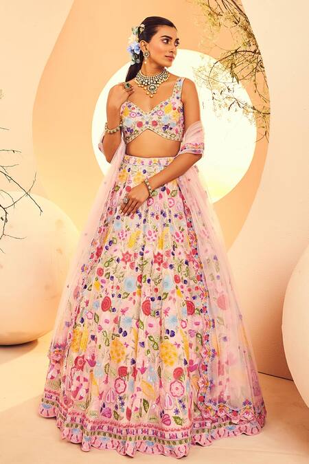 Buy Aneesh Agarwaal Pink Organza, Net Beads, Sequins, Bloom Garden Embroidered Bridal Lehenga Set Online at Aza Fashions Buy_Aneesh Agarwaal_Pink Organza, Net Beads, Sequins, Bloom Garden Embroidered Bridal Lehenga Set _Online_at_Aza_Fashions