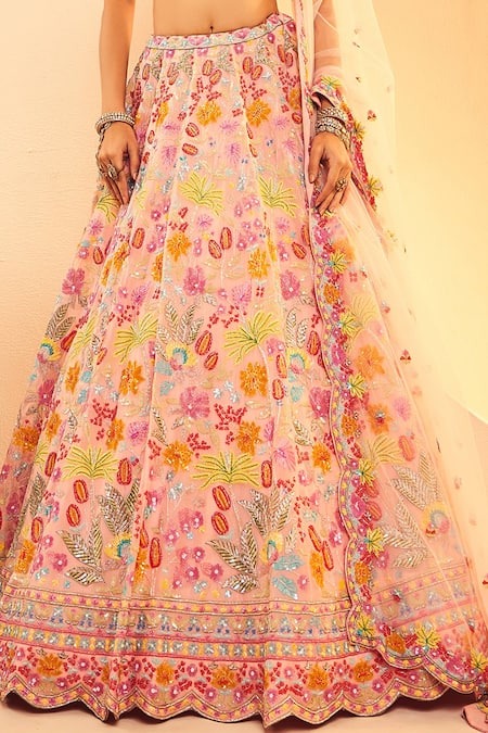 Buy Aneesh Agarwaal Peach Organza, Net Sequins, Beads, Boho Garden Embroidered Bridal Lehenga Set Online at Aza Fashions Buy_Aneesh Agarwaal_Peach Organza, Net Sequins, Beads, Boho Garden Embroidered Bridal Lehenga Set _Online_at_Aza_Fashions