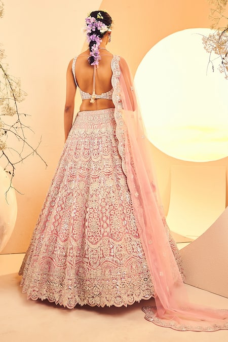 Shop Aneesh Agarwaal Pink Tulle Mirrors, Zari Sweetheart Sheesh Mahal Embroidered Bridal Lehenga Set at Aza Fashions Shop_Aneesh Agarwaal_Pink Tulle Mirrors, Zari Sweetheart Sheesh Mahal Embroidered Bridal Lehenga Set _at_Aza_Fashions