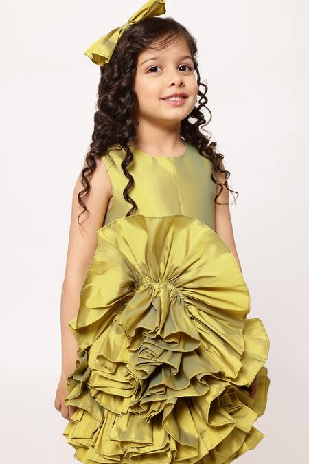 Shop Janyas Closet Green Taffeta, Silk Ruffles Dream Short Dress Online at Aza Fashions Shop_Janyas Closet_Green Taffeta, Silk Ruffles Dream Short Dress _Online_at_Aza_Fashions