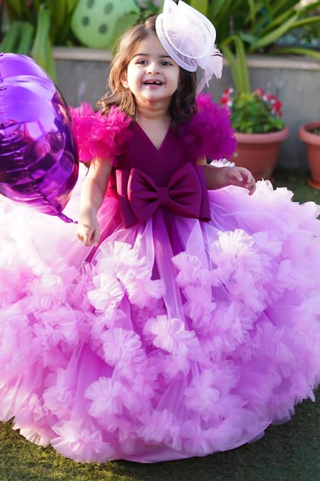 JANYAS CLOSET Purple Net Ruffle Enchanted Ombre Frilled Gown 