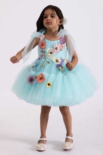 Janyas Closet_Blue Silk, Net Embroidery Embellished Kayo Princess Party Dress_Online_at_Aza_Fashions
