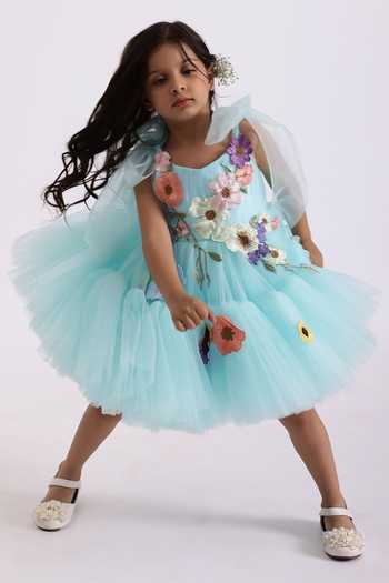 Buy_Janyas Closet_Blue Silk, Net Embroidery Embellished Kayo Princess Party Dress_Online_at_Aza_Fashions