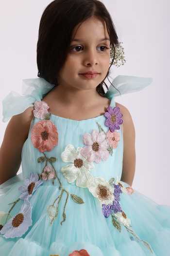 Shop_Janyas Closet_Blue Silk, Net Embroidery Embellished Kayo Princess Party Dress_Online_at_Aza_Fashions