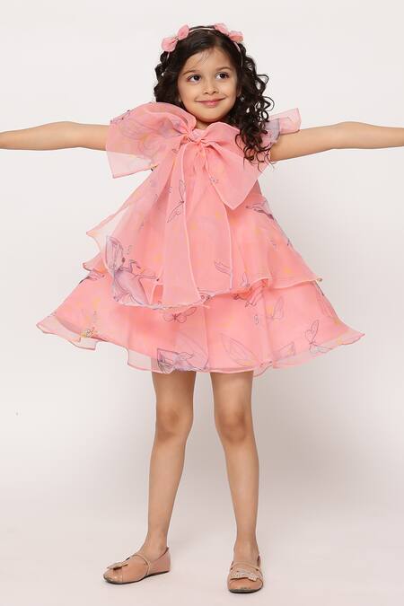 Janyas Closet_Pink Organza Fringe Angela Layered Bow Dress_Online_at_Aza_Fashions