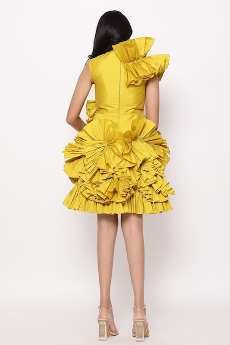 Janyas Closet Solid Ruffle Detailed Dress 