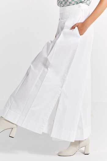 Buy Three White Poplin Plain Inverted Box Pleated Flared Pant Online at Aza Fashions Buy_Three_White Poplin Plain Inverted Box Pleated Flared Pant _Online_at_Aza_Fashions