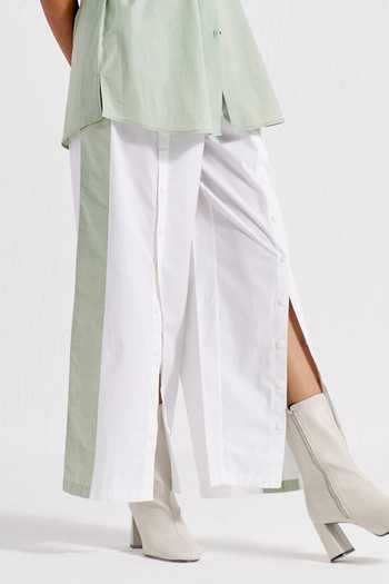 Buy Three White Poplin Plain Panel Snap Button Colorblock Pant Online at Aza Fashions Buy_Three_White Poplin Plain Panel Snap Button Colorblock Pant _Online_at_Aza_Fashions