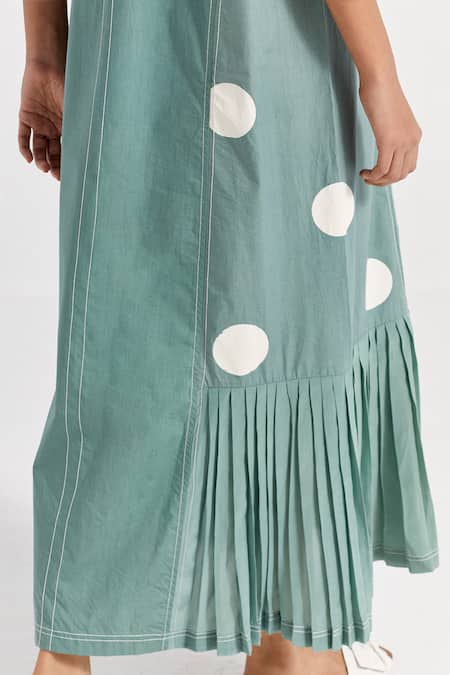 Shop_Three_Green Crepe, Poplin Open Neck Polka Dot Pattern Dress _Online_at_Aza_Fashions