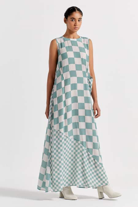 THREE Checkered Pattern Asymmetric Dress 