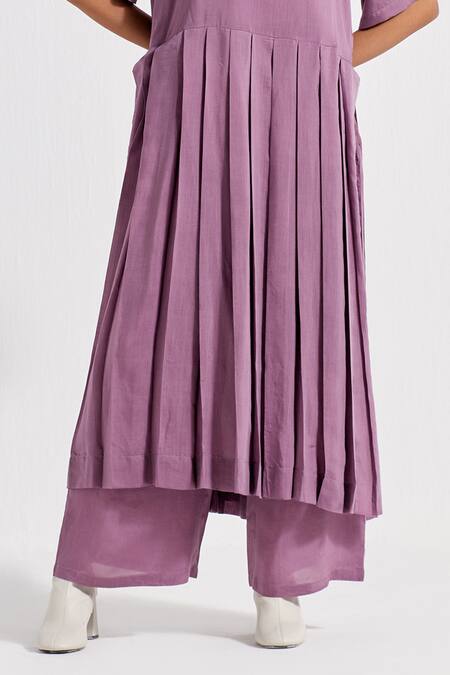 Buy_Three_Purple Bemberg Solid Plain High-waisted Broad Pant  _Online_at_Aza_Fashions