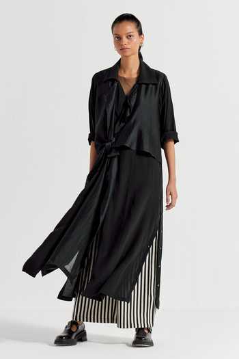Three Black Crepe Collared Solid Front Tie-up Jacket Online at Aza Fashions Three_Black Crepe Collared Solid Front Tie-up Jacket _Online_at_Aza_Fashions